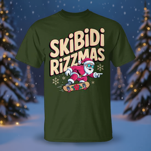 Maglietta natalizia Skibidi Rizzmas Santa Skateboard per divertimento durante le vacanze - Product Image 3
