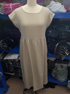 Abito lungo casual da donna, stile europeo-americano, <span class=keywords><strong>con</strong></span> scollo rotondo, maniche corte, vita arricciata, tasche laterali, vestibilità ampia, per tutti i giorni. - Product Image 4