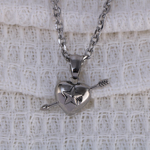 Heart-Shaped <b>Titanium</b> Steel Necklace With Arrow Pendant Unisex Everyday Wear SP585 - Product Image 2