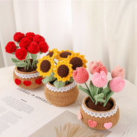 Kit Bunga Rajut DIY Kerajinan Kain Modern Bunga Matahari Tulip Mawar Tanaman Buatan Tangan Rajutan Dekorasi Tanaman Pot