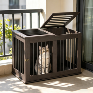 Cage pour animaux de compagnie en bois de style meuble, robuste, pour intérieur et extérieur, avec double porte à bascule, pour lit de chien et usage domestique, vente en gros - Product Image 2