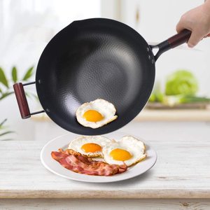 中国传统手工碳钢炒锅带木柄不粘锅，用于电动、感应和燃气灶 - Product Image 5