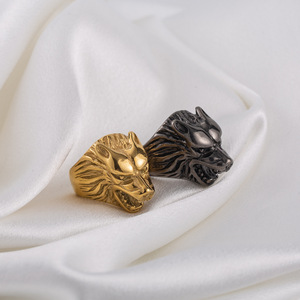 Yunnique – bague tête de loup en acier titane métallique, Design Animal 3D pour hommes, bijoux cadeau - Product Image 1