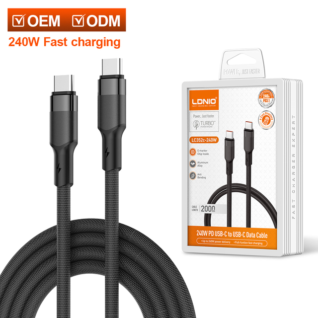 LDNIO LC351c-240W 1M 240W Super Fast Charging Cable Alloy Shell Flat Nylon Braided Design Data Charging Type-c Cable