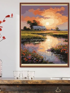 Kit de Pintura por Números en Lienzo Pintado a Mano Marca XIXI, Serie Paisaje, Atardecer, Campo, Camino, Plegable, Sin Marco, Hermoso - Product Image 2