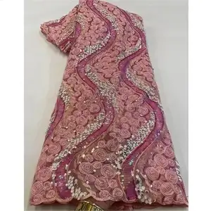 Chiều Rộng 120 Cm Vàng Màu Xanh Đen Sequins Hạt Thêu Vải Tuyn Vải Lưới 2 Tông Màu Ren Hoa Thêu Vải Cho Váy Cưới