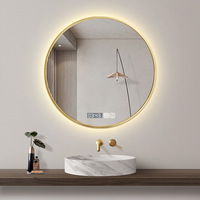 Miroir de salle de bain LED rond moderne et minimaliste avec rétroéclairage, commande tactile et affichage de l'heure pour coiffeuse, hôtel, salle de maquillage - Vente en gros