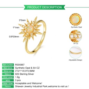 Fashion Women <strong>Gold</strong> Vermeil Created Jewellery Sun Star 925 Silver Synthetic <strong>Opal</strong> <strong>Ring</strong> - Product Image 2