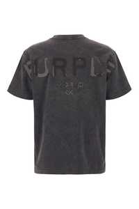 T-shirt en coton gris foncé violet de haute qualité Chemises décontractées à col rond côtelé en pur coton - Product Image 2