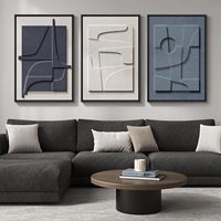 Art mural géométrique abstrait moderne minimaliste bleu et blanc texturé en 3D, ensemble de 3 pièces, 24x36 pouces, impression sur base en grès
