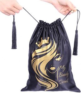 Pochette en satin à cordon de serrage pour perruques et lingerie, sacs de rangement anti-poussière en soie satinée, personnalisation - Product Image 2