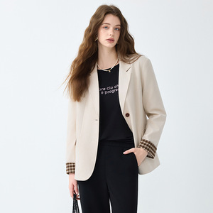 Retro Patchwork Suede Blazer For Women Coffee Color Autumn Winter Workwear Top Solid Pattern Buttons Design - Product Image 4