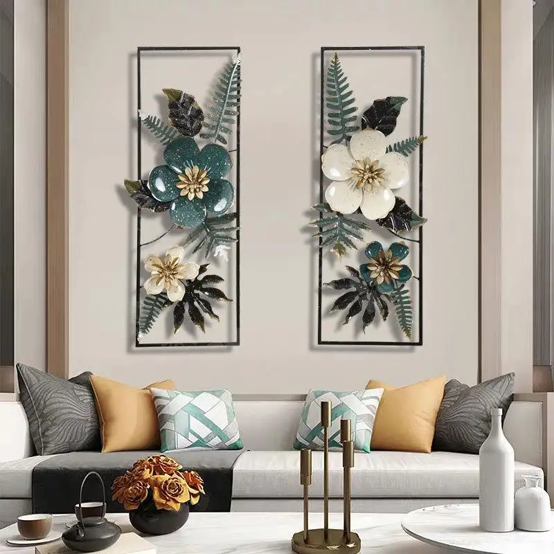 Decoração de parede 3d moderna, decoração de metal com flores