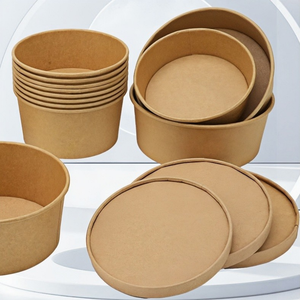 Biodegradabile usa e getta tazza di carta Kraft e insalatiera con coperchio da asporto caratteristica riciclabile - Product Image 3