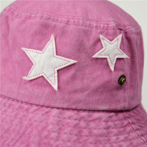Cappello da pescatore vintage in cotone lavato a tesa larga con patch a stella e cordino antivento, protezione solare per esterni, da donna - Product Image 6