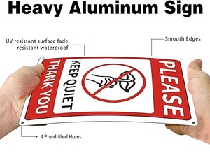 Panneau de signalisation personnalisé de haute qualité en aluminium de 8*12 pouces « Veuillez rester silencieux, Merci » pour bibliothèque, protégé contre les UV et imperméable - Product Image 3