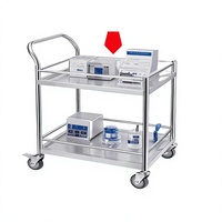 Chariot à main à double plateau en acier inoxydable avec garde-corps épaissis et roues silencieuses pour l'utilisation d'outils de laboratoire
