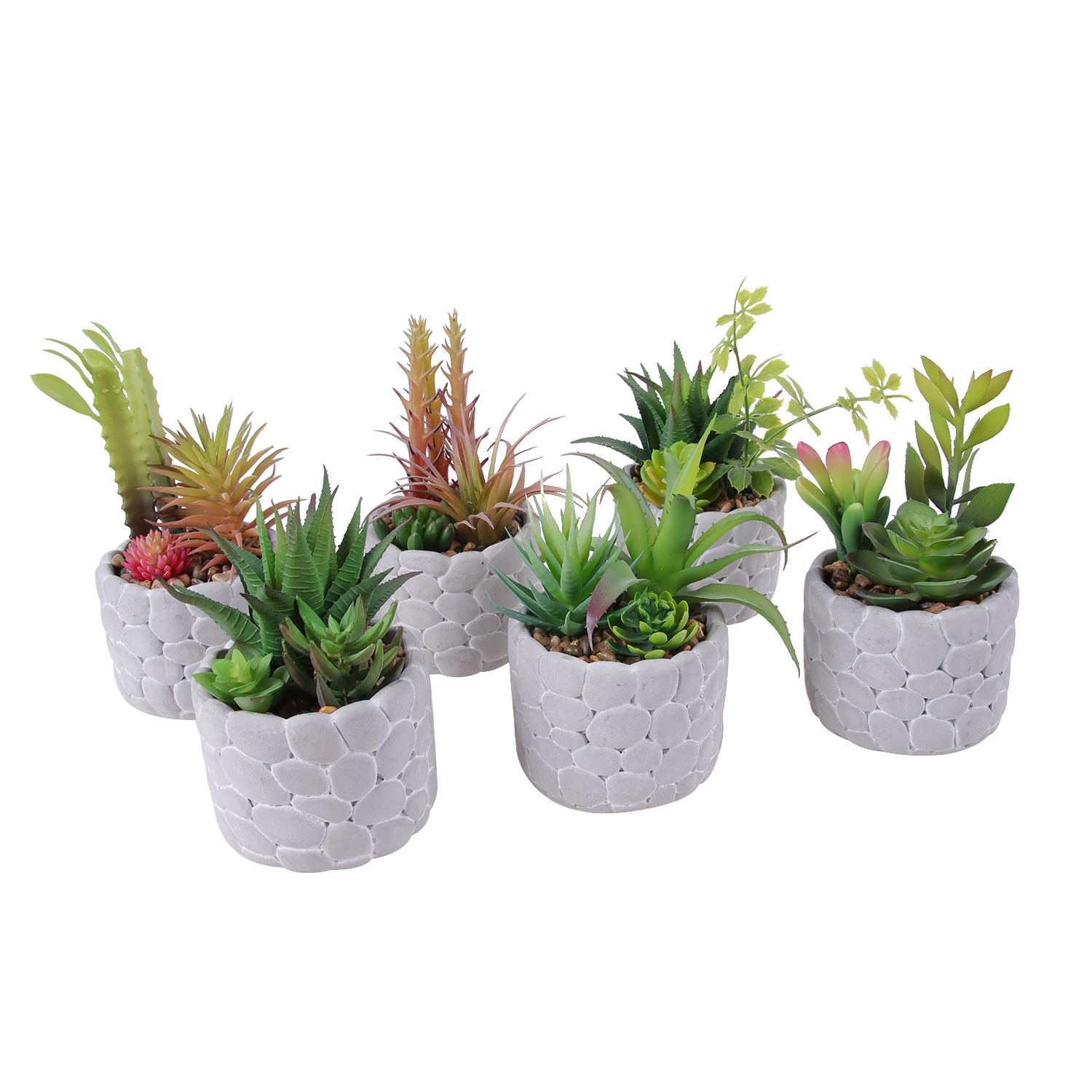 Petites plantes artificielles succulentes Cactus, 50 pièces assorties, Mini Cactus, décorations de bonsaï en plastique avec Pots blancs