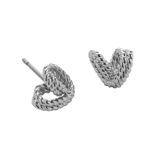 Gemnel Mother's Day Twisted Line 925 Silver Love Heart Stud Earring