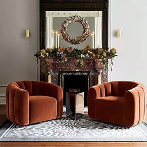 Fauteuil moderne en velours bouclé, dossier incurvé, pivotant, couleur personnalisable, écologique, portable, salon, hall d'hôtel, villa - Product Image 3
