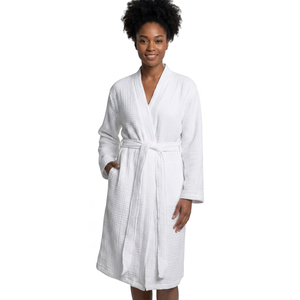 Albornoz de algodón orgánico para mujer al por mayor, elegante, ligero, transpirable, ecológico, de secado rápido, con logo frontal, a granel - Product Image 1