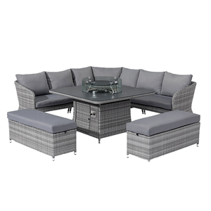 आधुनिक आउटडोर गार्डन सोफा सेट कोने रतन विवर-प्रतिरोधी पर्यावरण के अनुकूल जल कुशन फाइरेइट टेबल डाइनिंग पार्क - Product Image 4