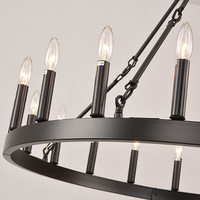 Lustre de luxe classique à hauteur réglable, grand modèle à 2 niveaux, avec cadre en métal noir et motif roue de chariot, pour plafond haut, salon et chambre à coucher