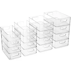 Trong Suốt Tủ Lạnh Organizer Set Stackable Thực Phẩm Tủ Lạnh Tổ Chức Bin Với Cutout Xử Lý Cho Tủ Đông