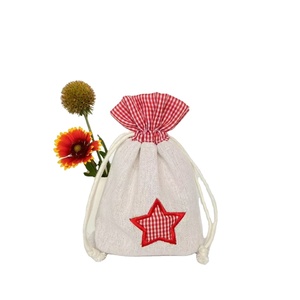 Fashionable <b>Lavender</b> Embroidered Checkered Cotton Gift Drawstring <b>Bag</b> - Product Image 1