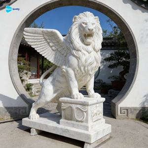 Escultura de León con Alas de Mármol Beige de Tamaño Natural para Decoración de Exteriores, Estatua de Piedra Natural para Escenario - Product Image 6