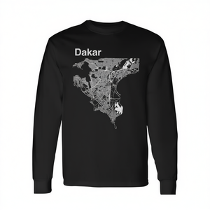 T-shirt à manches longues avec graphique de la carte de la ville de Dakar, Sénégal - Product Image 2