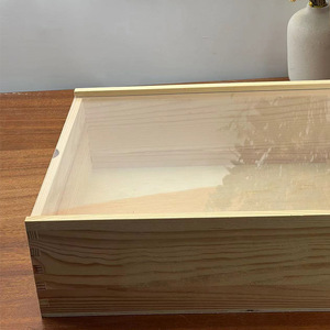 Solid Wood Storage Box Rectangle Pine Wood Acrylic Lid Natural Color <b>Drawer</b> Style Organizer - Product Image 4