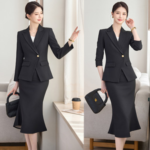 Women's Suit <b>Set</b> Red Midi Fishtail Skirt <b>Office</b> Lady Anti-Wrinkle Worsted Fabric Commuting Workwear - Product Image 2