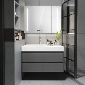 Mueble de Baño Moderno con Espejo Inteligente y Acabado Lacado, Gabinete de Pared Impermeable de MDF y Madera Contrachapada con Lavabo - Product Image 5