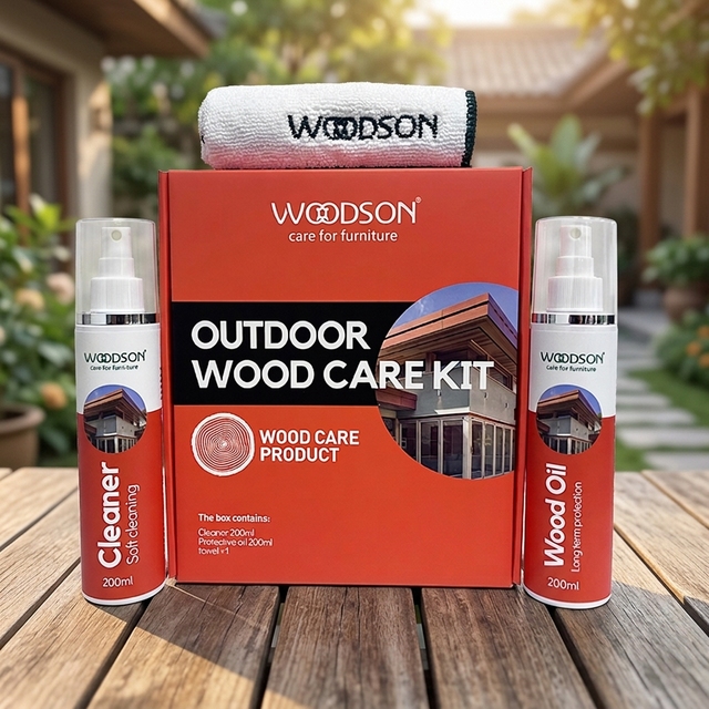 Outdoor Wood Care Kit 200ml Wood Cleaner and 200ml Wood Oil Set with Towel for Outdoor Furniture Patio Garden Wood Care