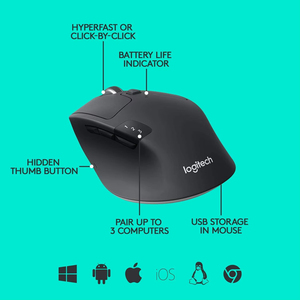 Logitech M720 Triathlon 2,4 GHz Ratón inalámbrico multidispositivo 1000 DPI 8 botones para <span class=keywords><strong>Bluetooth</strong></span> Receptor unificador USB para computadora portátil - Product Image 4