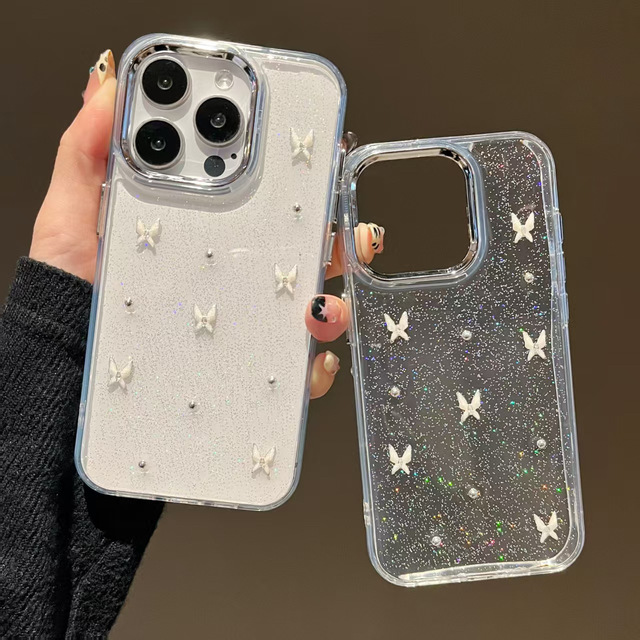 For Apple 16 Pro Max Cover Resin Transparent Ins Style Glitter iPhone 15 14 13 12 Plus Shell Bow Mobile Phone case Accessories