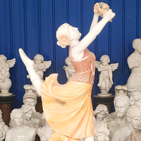 Figurine en pierre décorative artisanale pour fille, Sculpture féminine en marbre blanc, avec robe colorée, Statue féminin avec Base florale