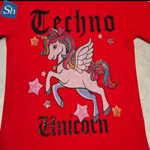 Whosale Price Bling Sparkle Butterfly and Horse Custom Rhinestones Iron On Transfer Motif Design For Man's T-shirt