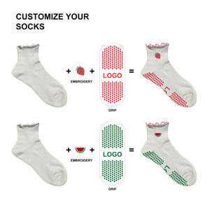 अपने स्वयं के लोगो प्रीमियम कपास एंटी-स्लिप लंबे योग के साथ कम मोक मुफ्त डिजाइन, ग्रिप्पी महिलाओं फ्फी मोजे - Product Image 2