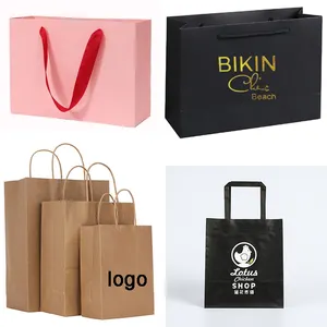 Custom Waterproof Flower Packaging Sleeve White Card kraft brown small Paper Bag With Long Ribbon Handle Manufacturer Recyclable