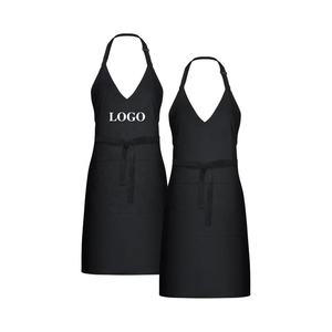 Delantal Personalizado Unisex con Cuello en V Beckon, Delantal <span class=keywords><strong>de</strong></span> Camarero con 2 Bolsillos, Delantal Largo con Lazo en la Cintura Ajustable, Delantal <span class=keywords><strong>de</strong></span> Bistro - Product Image 1