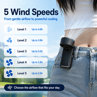 Ventilateur portable mains libres à clipser sur la taille, mini-ventilateur rafraîchissant, rechargeable, avec vent puissant et 5 vitesses réglables pour l'été