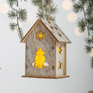 2025 adorno de escritorio de Navidad rústico modelo de casa de madera brillante Mini árbol de Navidad estatuilla batería nuevo estilo Decoración - Product Image 1