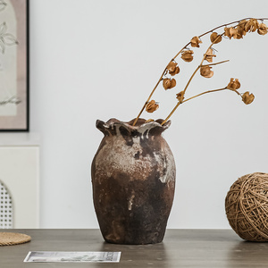 Vase en <span class=keywords><strong>terre</strong></span> <span class=keywords><strong>cuite</strong></span> vintage fait main avec double anse, style rustique, pour décoration de table - Product Image 3