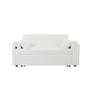 Modern White Sectional Loveseat Sleeper <b>Sofa</b> with <b>Storage</b> Armrest & USB Port Engineered Wood Frame <b>Sofa</b> <b>Bed</b> - Product Image 5
