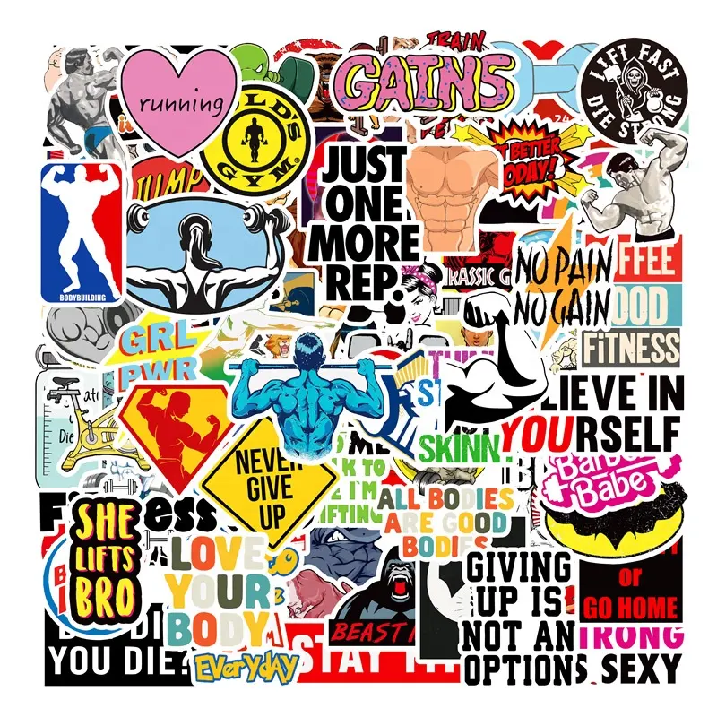 100 Stuks Cartoon Oefening Fitness Stickers Boek Voor Meisje Jongen Tieners Laptop Bagage Waterdichte Custom Label Sticker