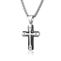 Collier pendentif croix bicolore en acier inoxydable, bijoux de couple gravés, breloque croix superposée, chaîne maille gourmette, style gothique streetwear
