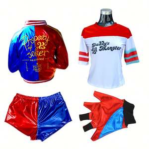 Harley-Quinn de Suicide Squad, camiseta para <span class=keywords><strong>mujer</strong></span> adulta, disfraz de Cosplay, vestido de <span class=keywords><strong>payaso</strong></span> bordado para Halloween - Product Image 1