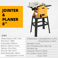 Raboteuse-Dégauchisseuse Électrique 2-en-1 Voran 1800W 9500 tr/min 8 pouces pour le travail du bois, 230V 50Hz, avec 2 lames